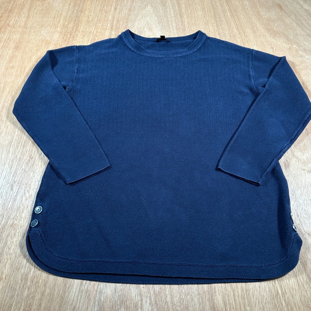 Talbots Sweater Women M Blue Ribbed Knit Side Button Long Sleeve Pullover